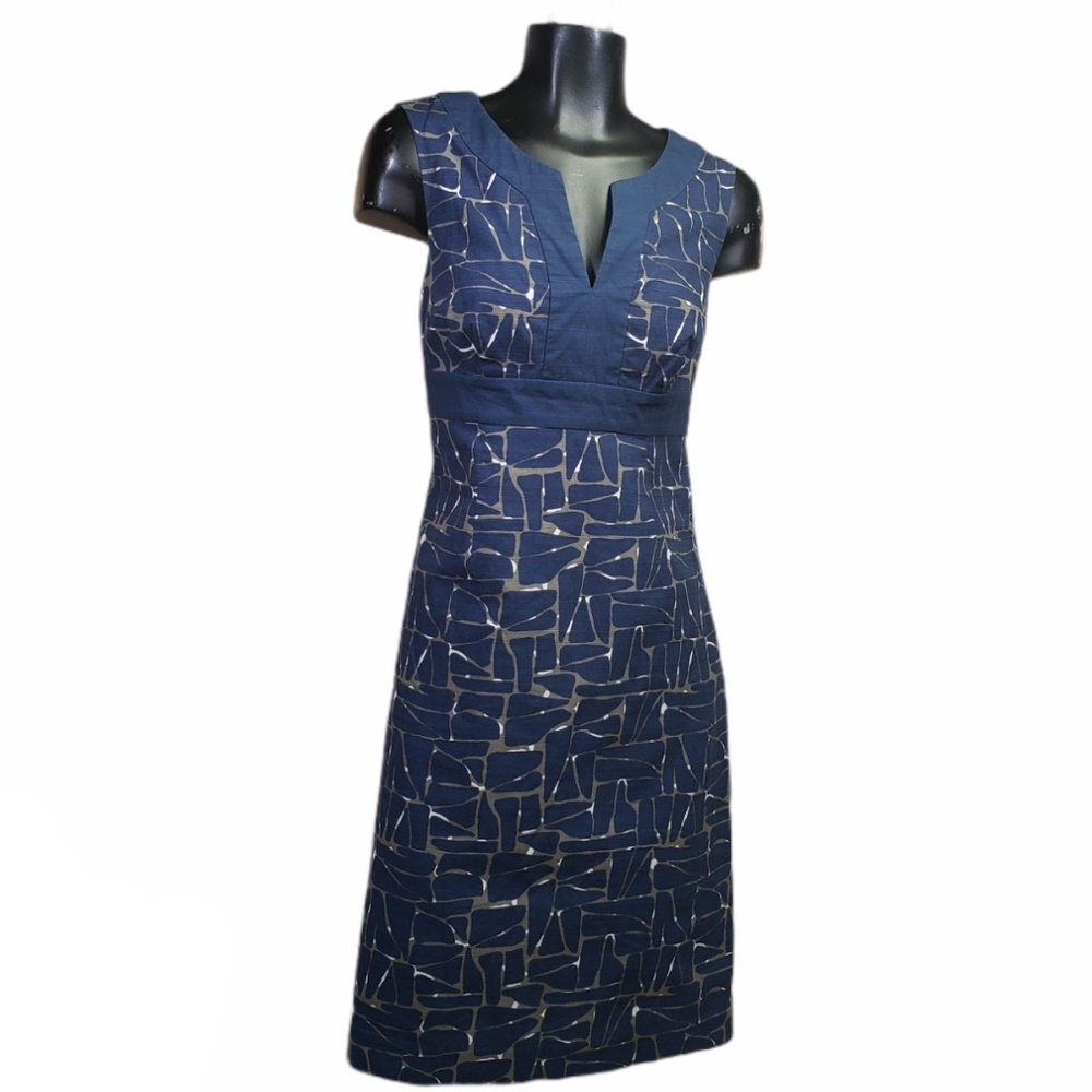BODEN Notch Neck Sheath Dress Abstract Geo Print Sleeveless Midi Size 4R